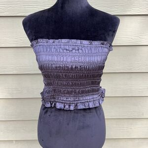 Intimately Free People Satin Tube Top Blouse Gray Ruffles size XS
